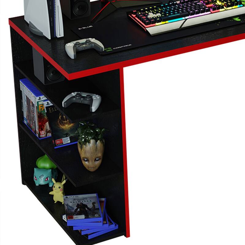 Madesa Large Modern Gaming Computer Desk 53 Inch with 5 Shelves Cable Management Student Study Home Office Gamer Desk