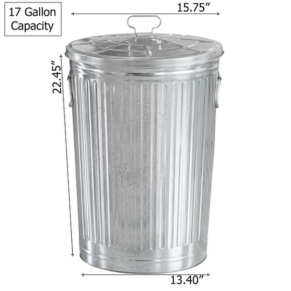 Indoor/Outdoor Galvanized Steel Trash Can with Lid, Round - Bed