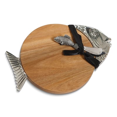 Curata Acacia Wood Tropical Fish Cheese Board with Stainless Steel Knife