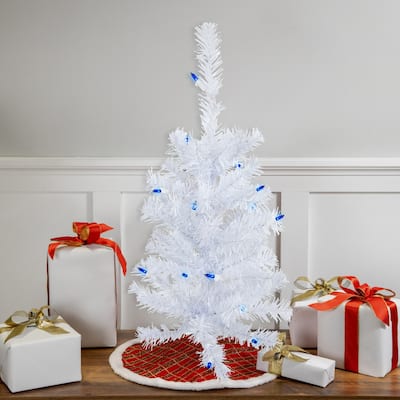 2' Woodbury White Pine Slim Artificial Christmas Tree, Blue Lights - 2 Foot