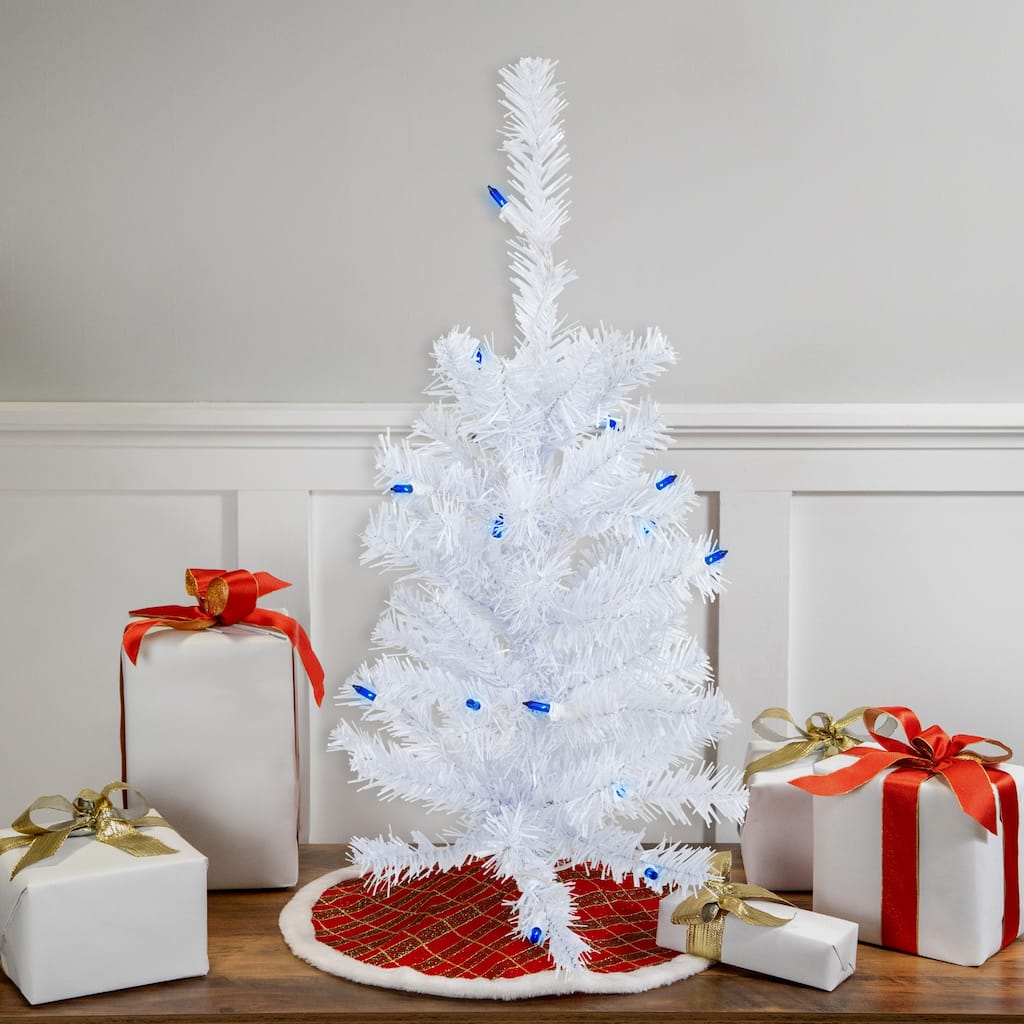 2' Woodbury White Pine Slim Artificial Christmas Tree, Blue Lights - 2 Foot