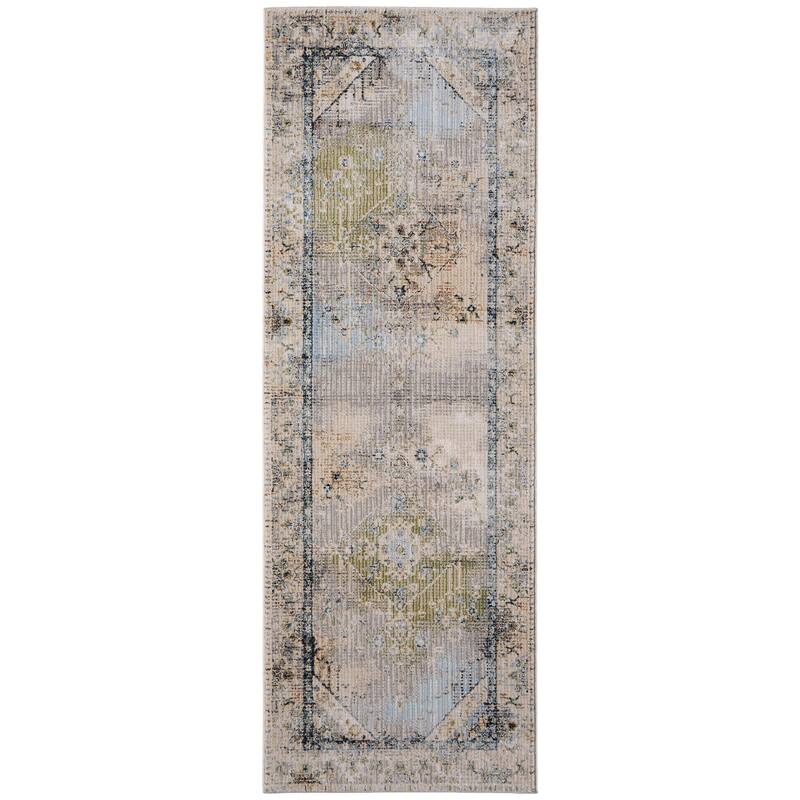Melrose R39NZ Distressed Transitional Area Rug - 2'6" x 7'3" - Ivory/Green/Blue