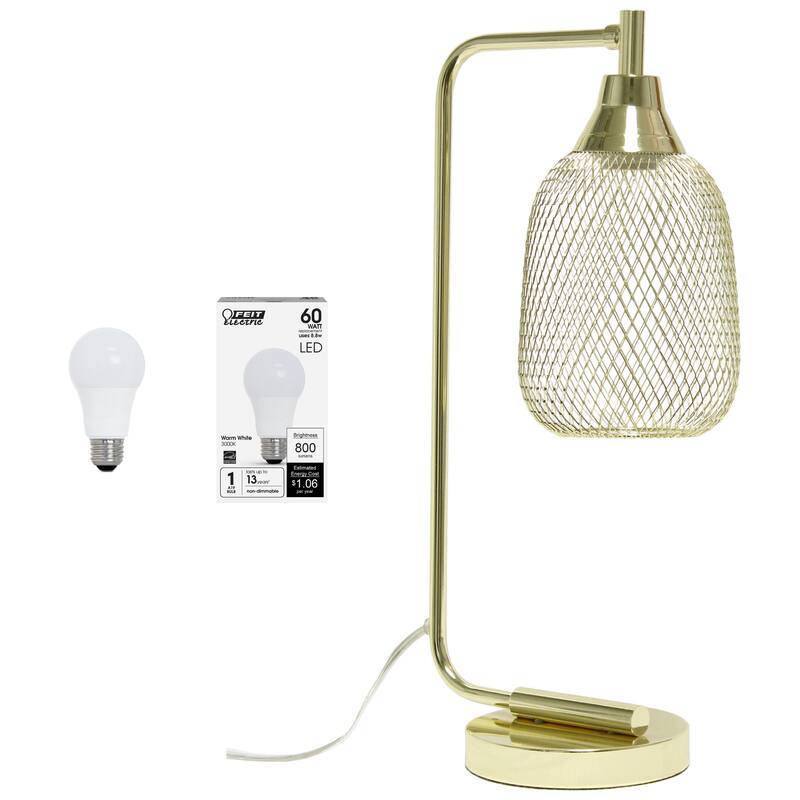 Farmhouse Style Desk Lamp with Mesh Shade - 19" - Gold