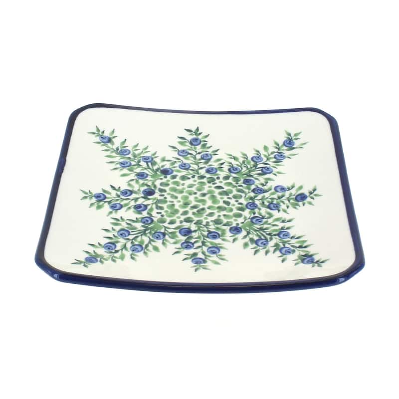 Blue Rose Polish Pottery 2040 Zaklady Square Dessert Plate
