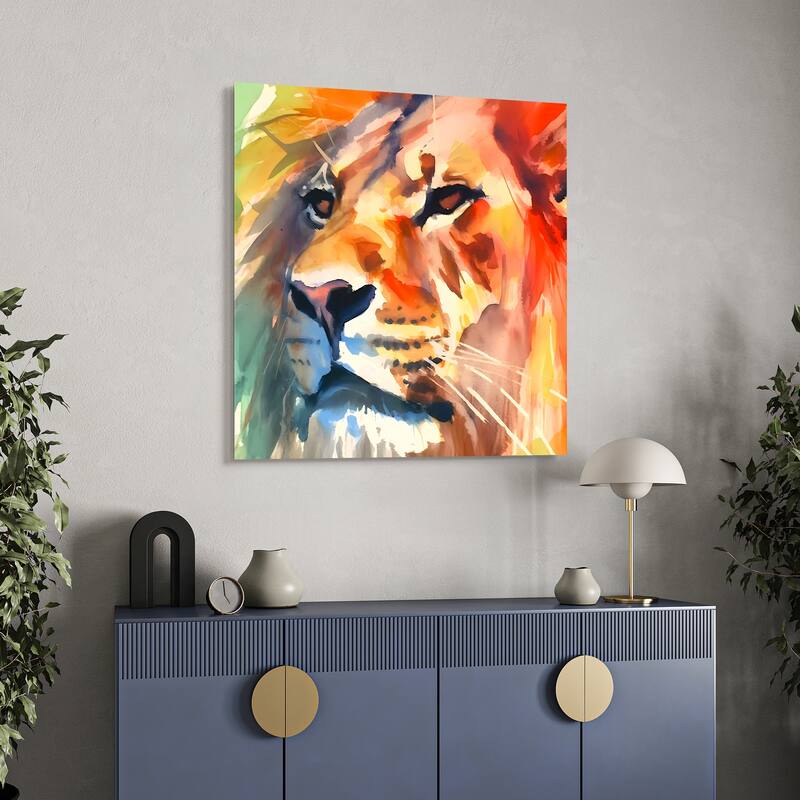 Empire Art Direct Regal Strength I Lion Printed Tempered Glass Wall Art - Multi-Color