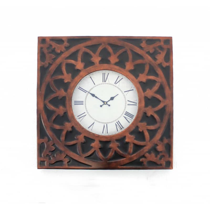 HomeRoots 23" Square Bronze Glass Analog Wall Clock - 22.75