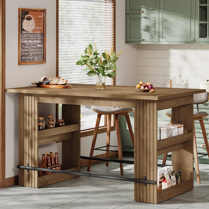 63 Inch Island Table for Kitchen, Kitchen Island with Storage Shelves and Footrest - 62.99" L x 31.5" W x 35.43" H