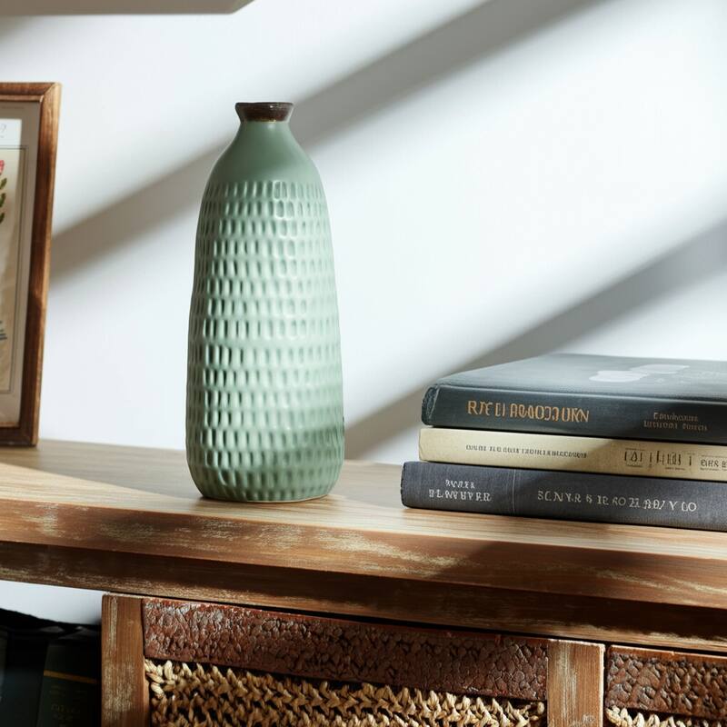 Ceramic Modern Dimpled Texture Vase - Green, 16"