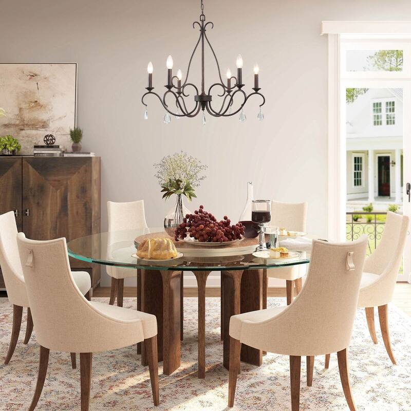 Farmhouse 6-Light French Country Chandelier Crystal Transitional Lights for Dining Room