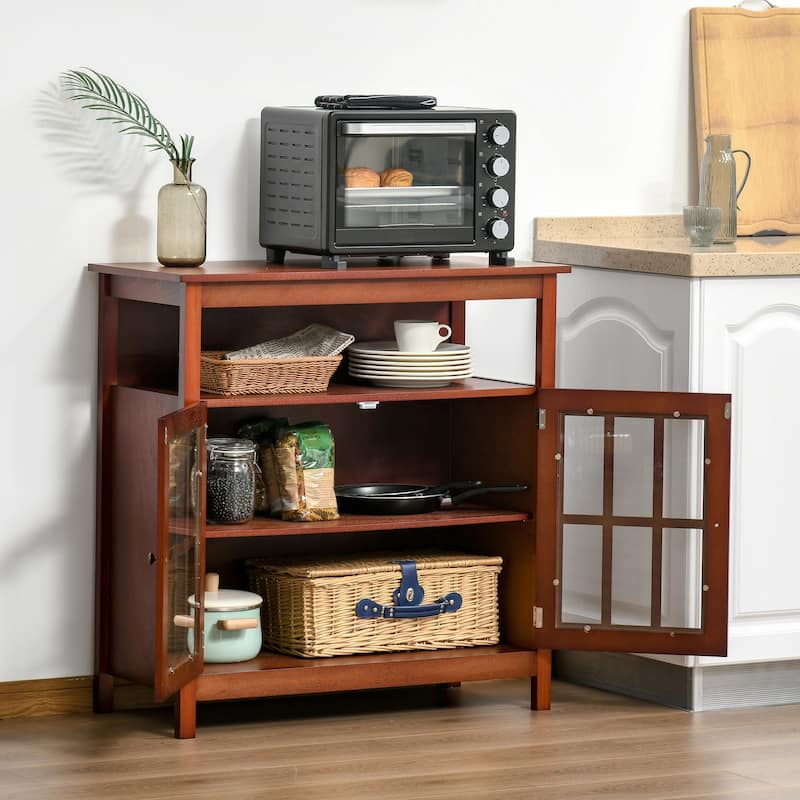 HOMCOM Kitchen Storage Sideboard Cabinet with Open Shelf, Glass Door Cabinet and Adjustable Shelves