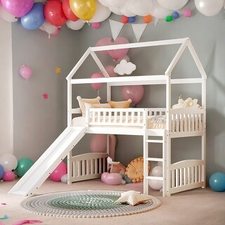 Twin Size Loft Bed House Bed With Slide,Sturdy Construction for Home