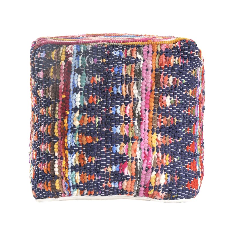 Sevita Denim Shabby Chic Bordered Design Hand-Made Pouf