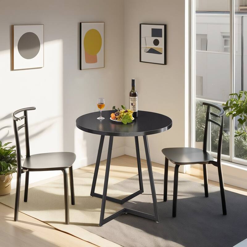 VECELO Round Dining Table, Metal Frame Dining Chairs, Modern Dining Table and Chairs Set for 2-4 People, 3 Options