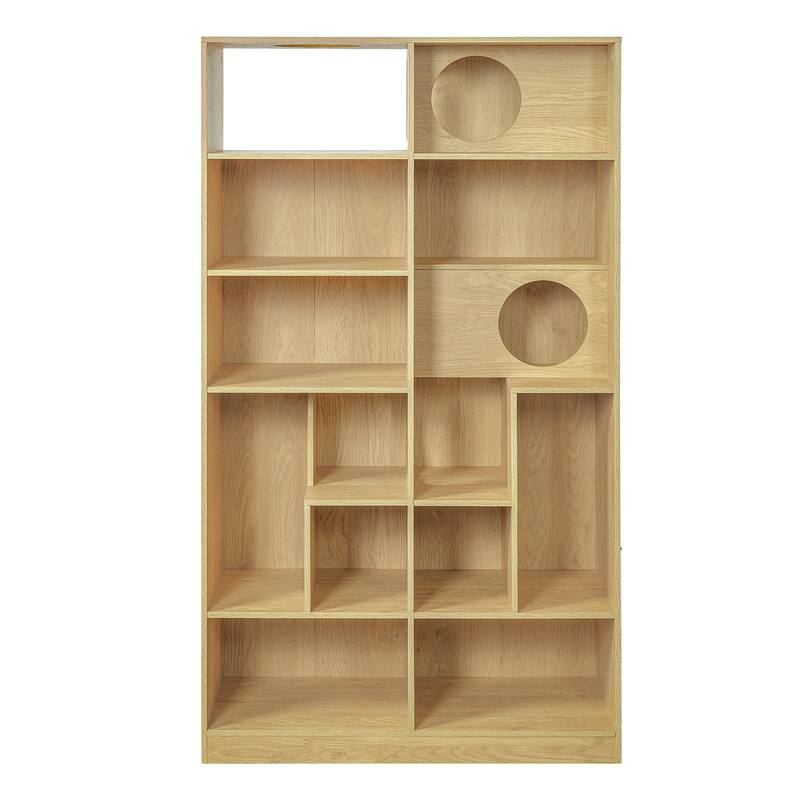 Roomfitters Modern 2 in 1 Wood Bookshelf Cat House, Cat Tree Display Storage Shelf with Litter Box Enclosure