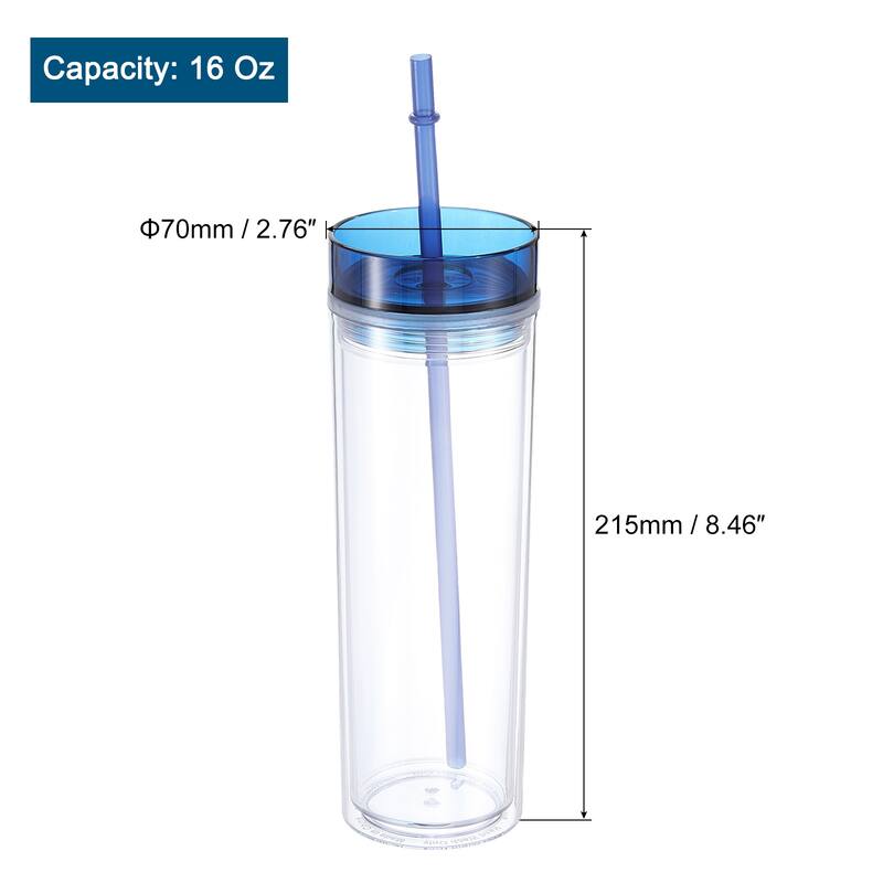 Skinny Acrylic Tumbler with Lid and Straw, 16 Oz Double Wall Cups - Deep Blue