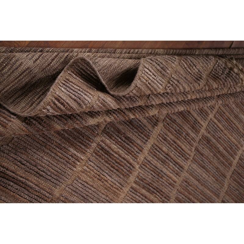 Hand Knotted Oriental 100% Wool Carpet Modern All-Over Brown Moroccan Area Rug - 13' 1'' X 8' 9''