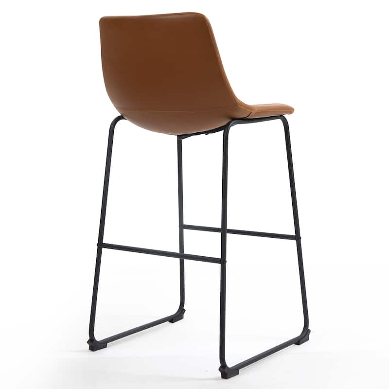 Set of 2 Adan Iron Frame Vintage Cappuccino Faux Leather Bar Stool