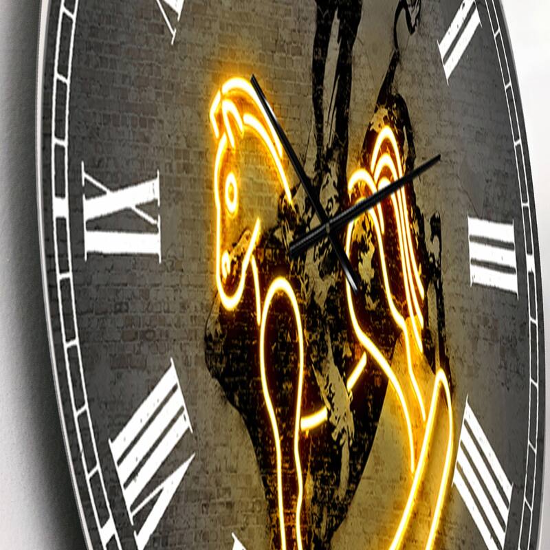 Designart 'Neon Rodeo Horse' Oversized Modern Wall Clock
