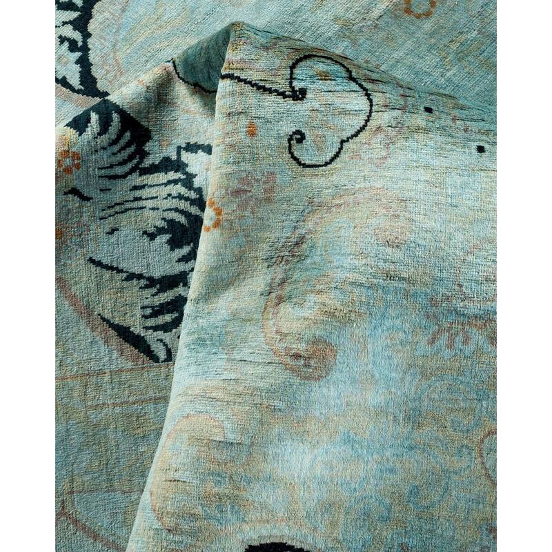 Overton Hand Knotted Wool Vintage Inspired Modern Contemporary Overdyed Blue Area Rug - 6' 3" x 9' 8"