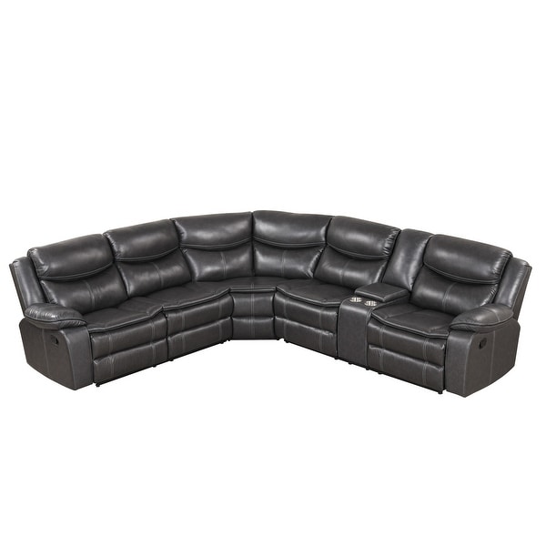 Furniture of America Sory Transitional Faux Leather Reclining Sectional Sofa Dark Grey