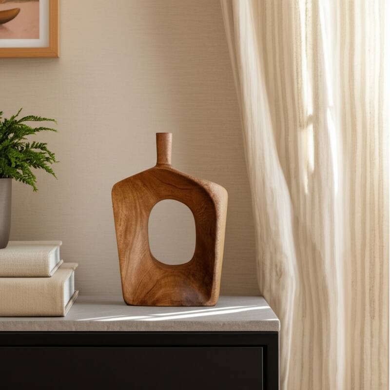 Wood Decorative Vase Cutout Center Tall Stylish Statement Decor - 8.25" x 2.5" x 14.25"