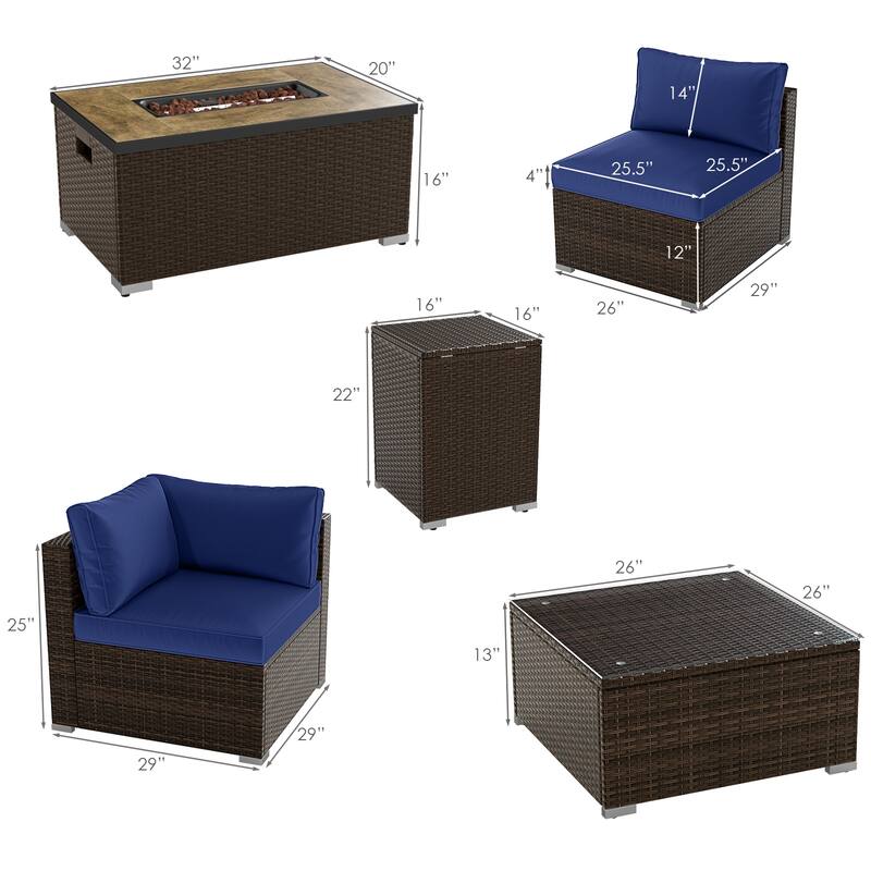Gymax Set Of 7 Furniture Set w/32'' Fire Pit Table & Propane Tank