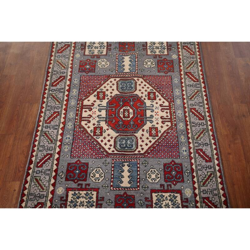 Traditional Kazak Accent Rug Hand-Knotted Wool Carpet - 3'3" x 4'11"