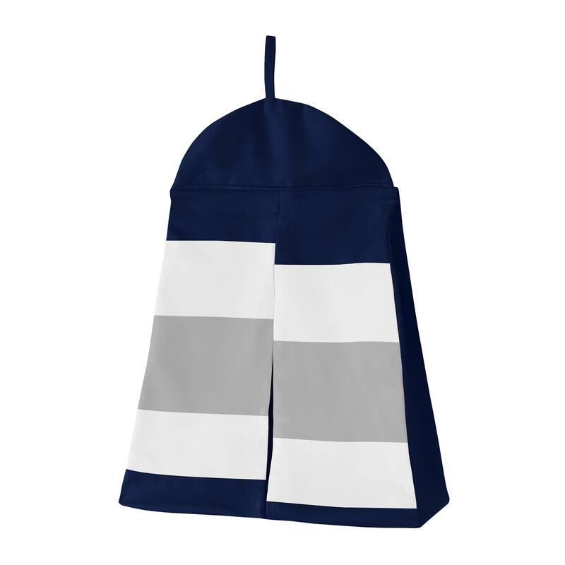 Sweet Jojo Designs Navy Blue and Grey Striped Microfiber Collection 4-piece Bumperless Crib Bedding Set