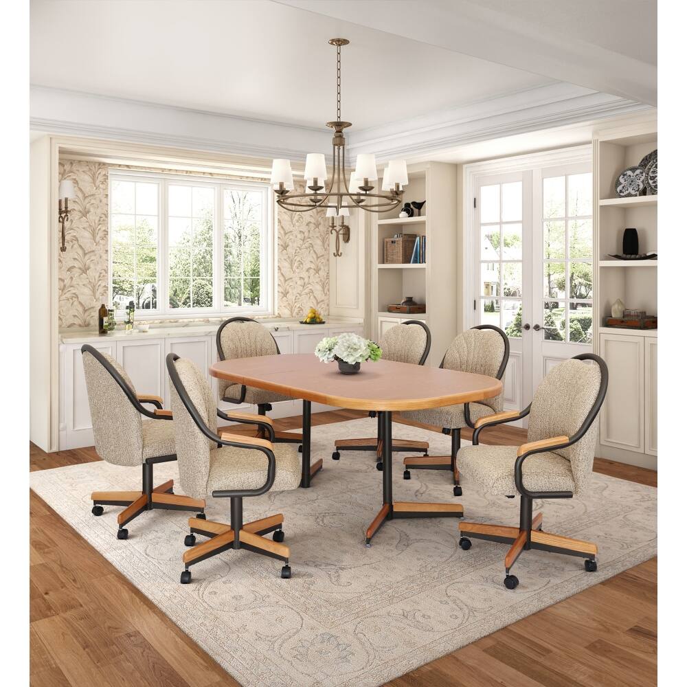 Caster Chair Company 7-Piece 42x[54/72] Oak Caster Castor Dining Set Laminate Table Top & Wheat Rolling Swivel Tilt Chairs