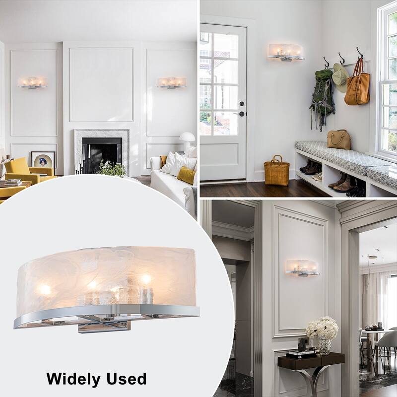 3-Light Modern Chrome Wall Sconce with Cloud Glass Shades