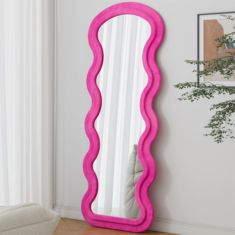 Flannel Full Length Floor Mirror with Stand for Bedroom - Rose