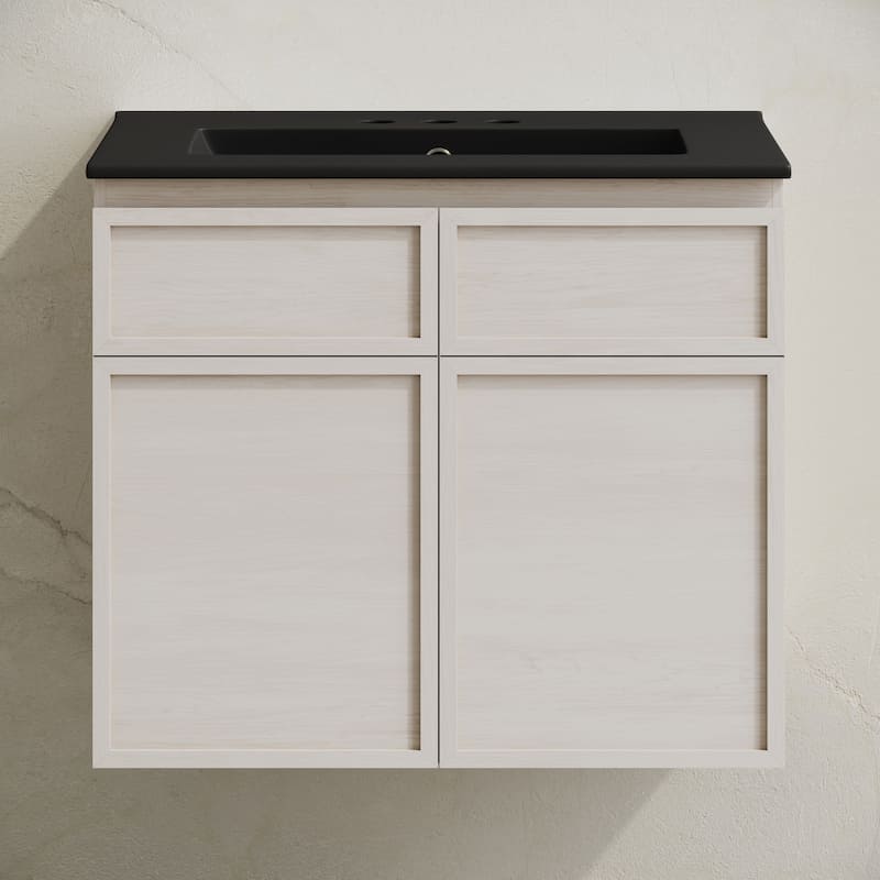 St. Tropez 24" Wall-Mounted Bathroom Vanity In White Oak With Black 3-Hole Centerset Sink Top - 24