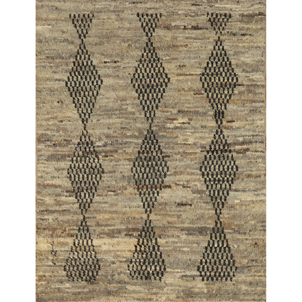 Geometric Moroccan Rug Handmade Multi-Color Tribal Wool Carpet - 4'10" x 6'3"