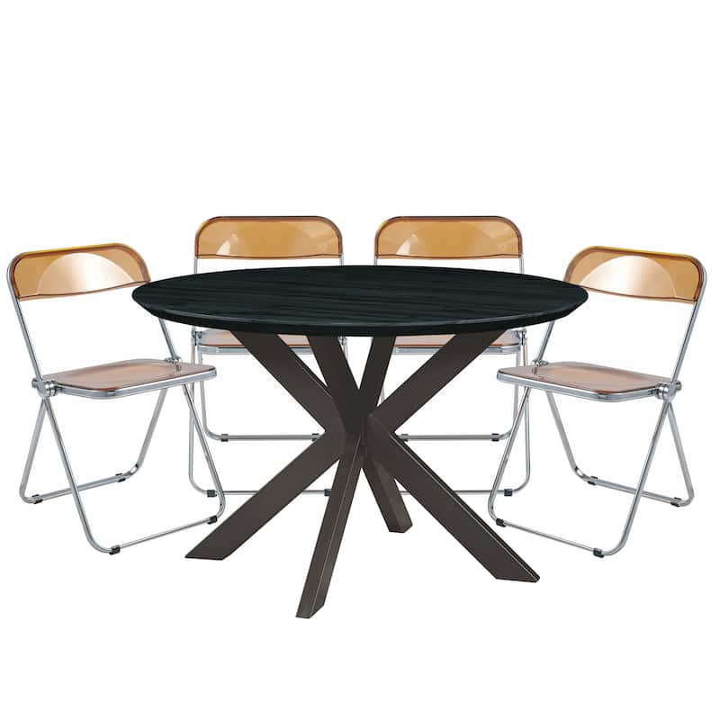 5-Piece Dining Set with Folding Chairs and Round Dining Table Lawrence Collection by LeisureMod - Tangerine
