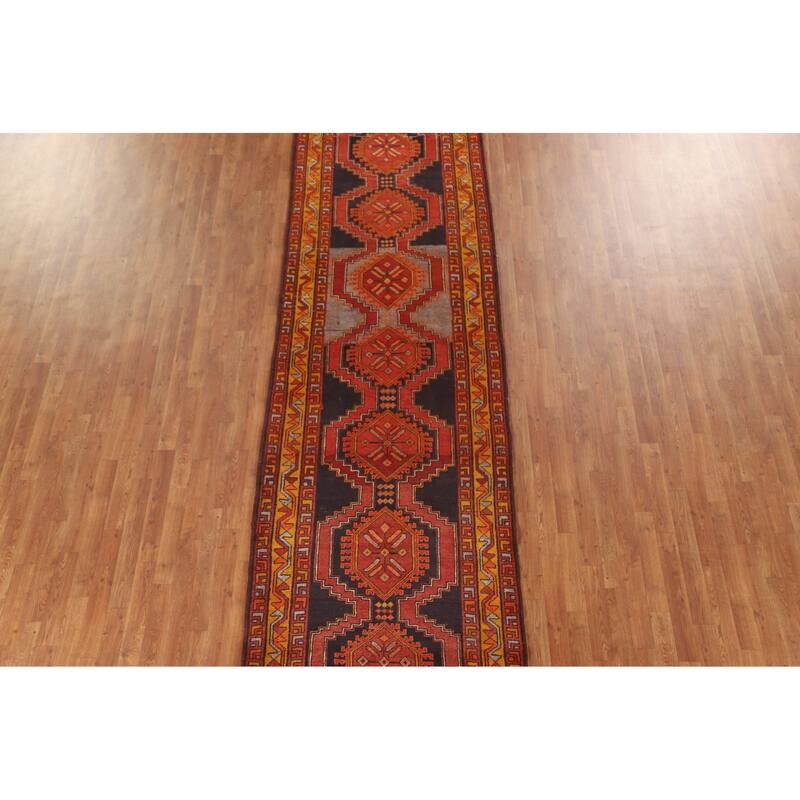 Orange Ardebil Persian Vintage Runner Rug Handmade Wool Carpet - 3'9"x 13'3"