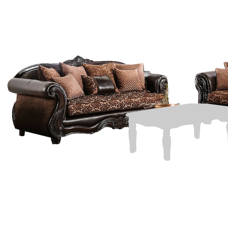 Elllie 2pc Sofa Loveseat Set, Dark Brown Chenille, 5 Accent Pillows