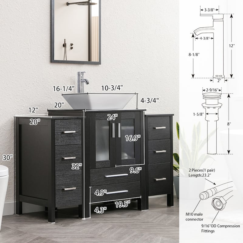 48" Bathroom Vanity Set Vessel Sink Faucet W/ Small Cabinet Combo