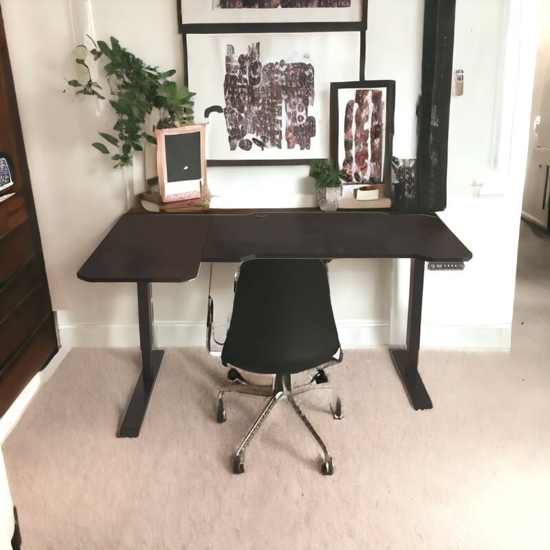 59" Adjustable Black L Shape Standing Desk - Black