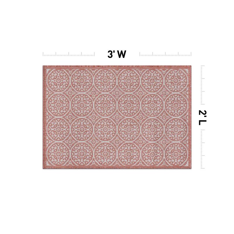 World Rug Gallery Transitional Floral Circles Textured Flat Weave Indoor/Outdoor Area Rug