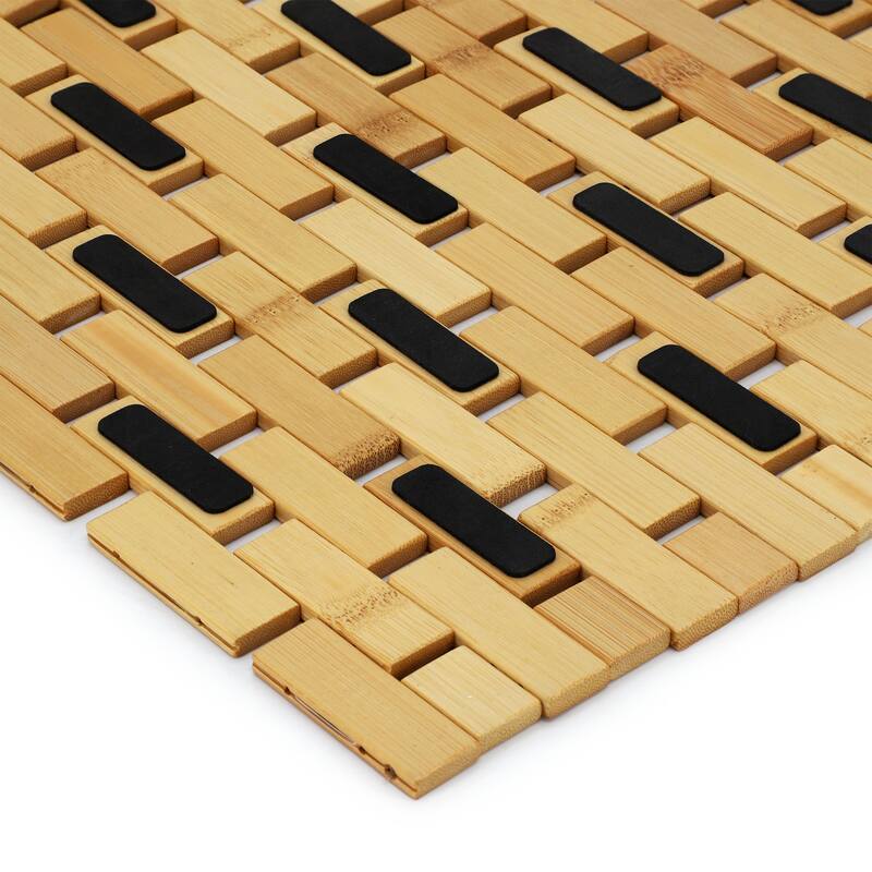 MegaChef Bamboo Wood 16.25 x 24.5 Inch Rectangle Bathroom Mat