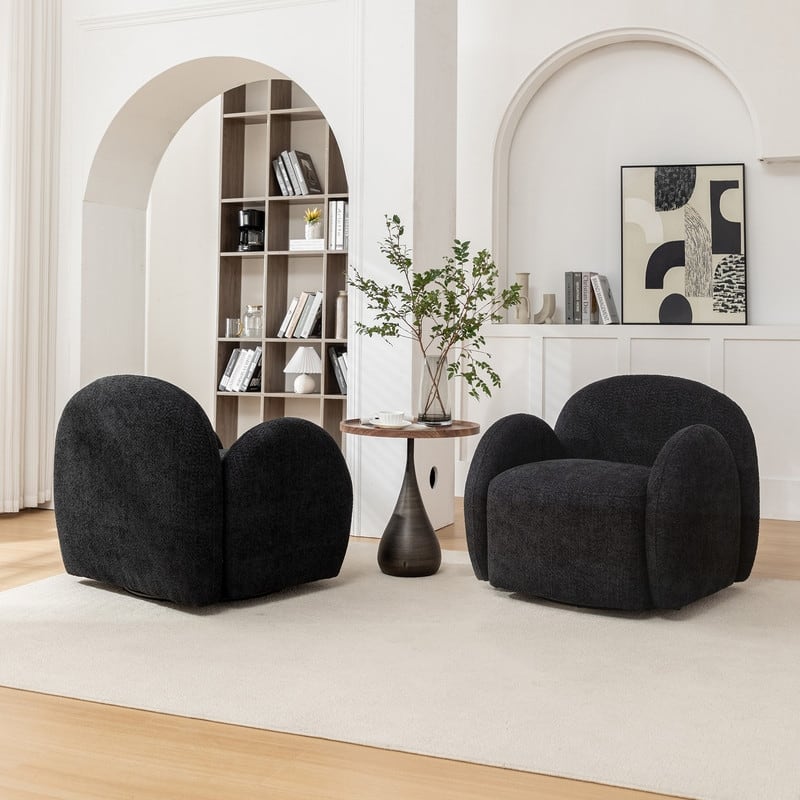 SEYNAR Modern Glam Boucle Upholstered Swivel Accent Armchair, 360 Degree Swivel Barrel Chair Set of 2 for Living Room