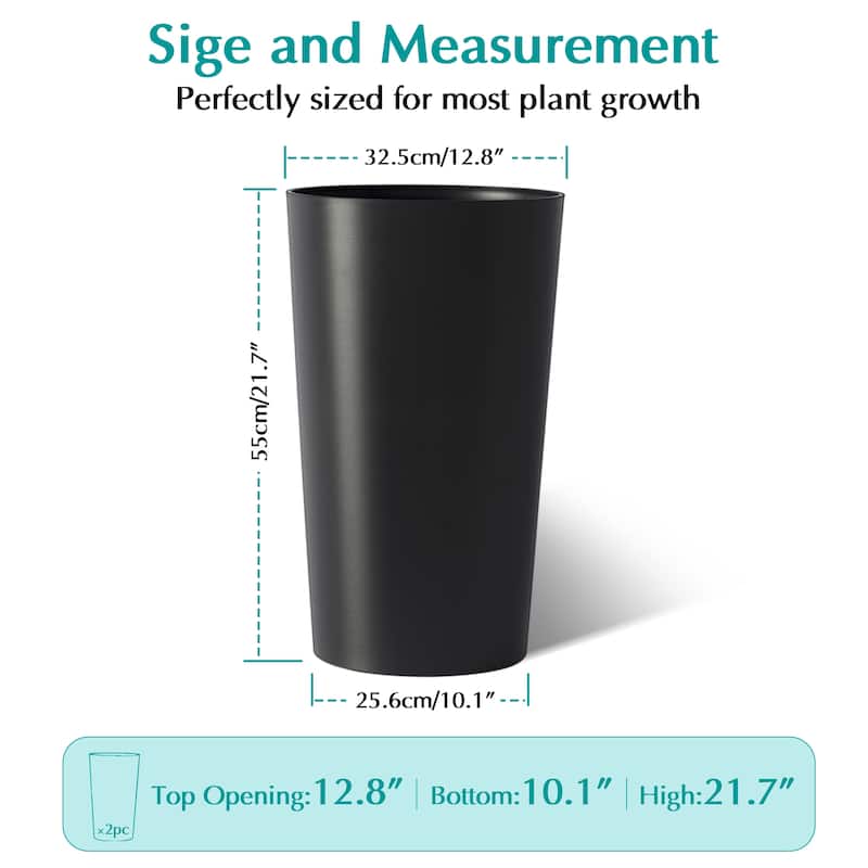 2 Pack Tall 21.7 in Planters for Outdoor Plants, Modern Tall Square Planter Box, Indoor Outdoor Porch Patio Flower Pot