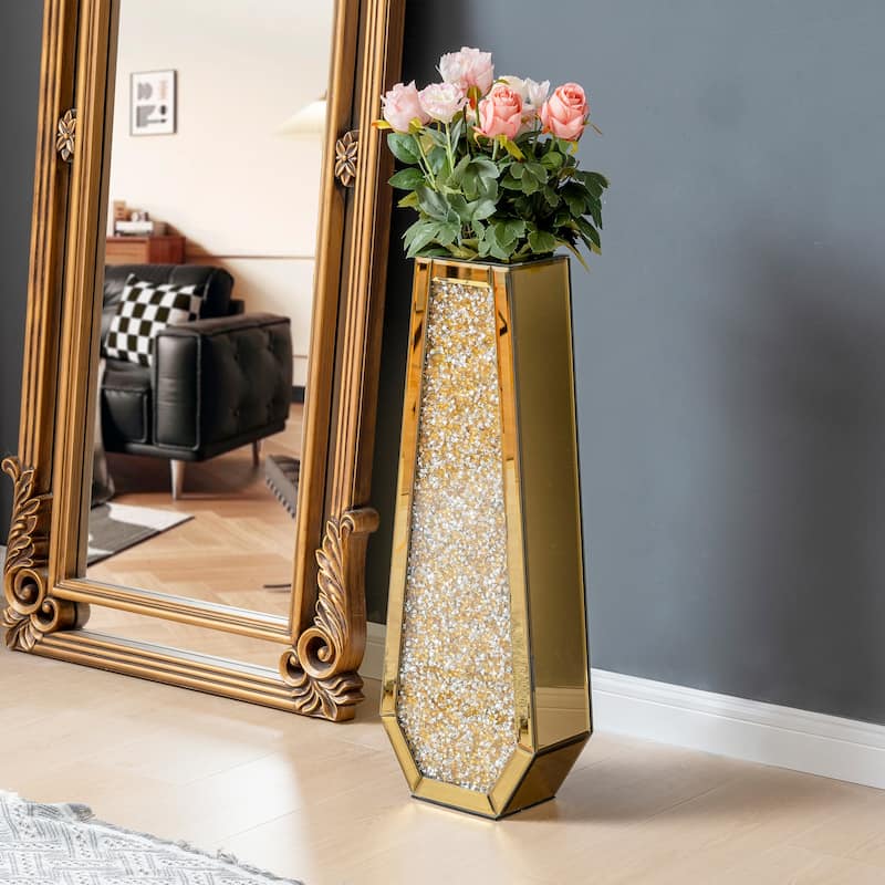 Glam Tall Crushed Diamond Floor Vase - 30 in - Gold