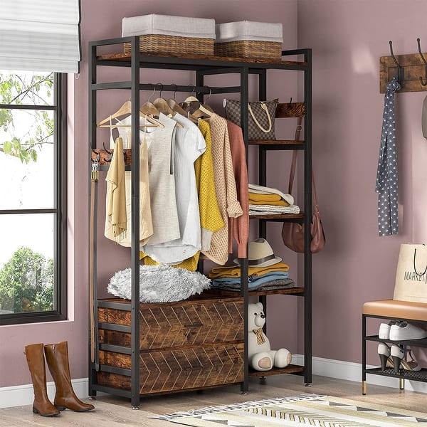 dressing rack design Clothing Racks for Hanging Clothes, Freestanding Closet Organizer with Drawers, Heavy Duty Garment Racks - Bed Bath & Beyond wooden cloth stand designs Women's Sculpting One-Shoulder Midi DY2-5B and anti Sizes:Medium
