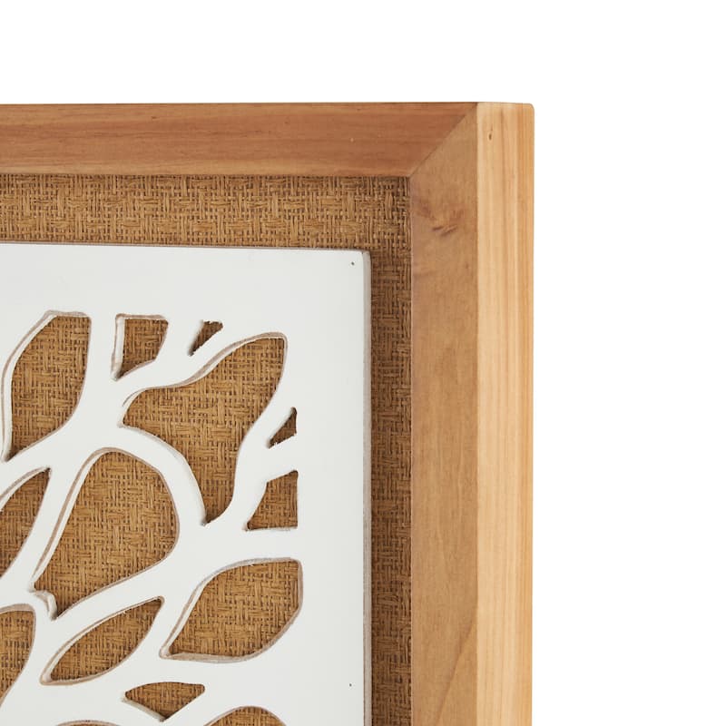 Wood Floral Decorative Wall Clock with White Cutout Board - Brown - Roche River Decor