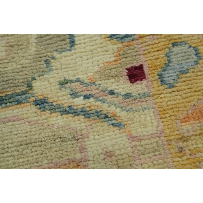 Vegetable Dye Wool Oushak Turkish Area Rug, Medallion Geometric Carpet - 11' 11'' X 9' 0''