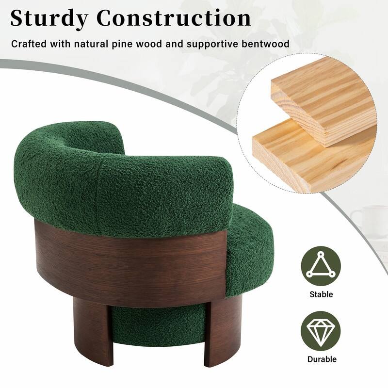 Modern 32'' Curved Sculptural Swivel Barrel Chair, 360° Swivel Base, Upholstered Accent Chair