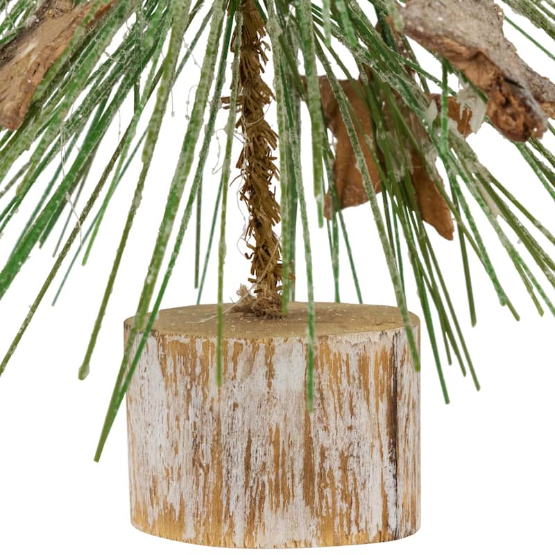Frosted Bottle Brush Tree on Wooden Base Christmas Decoration - 8.5"