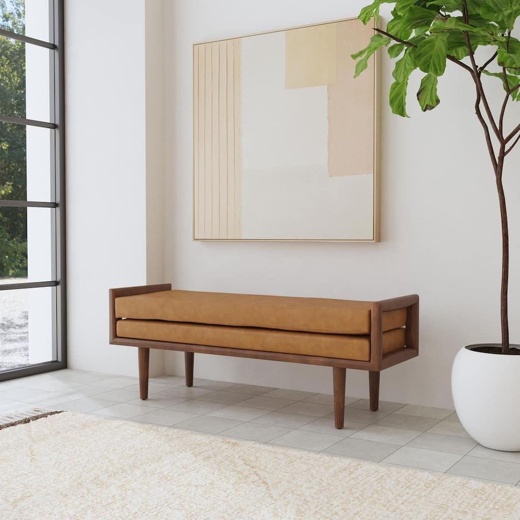 HomePop Upholstered Mid-Century Modern Wood Frame Upholstered Bench