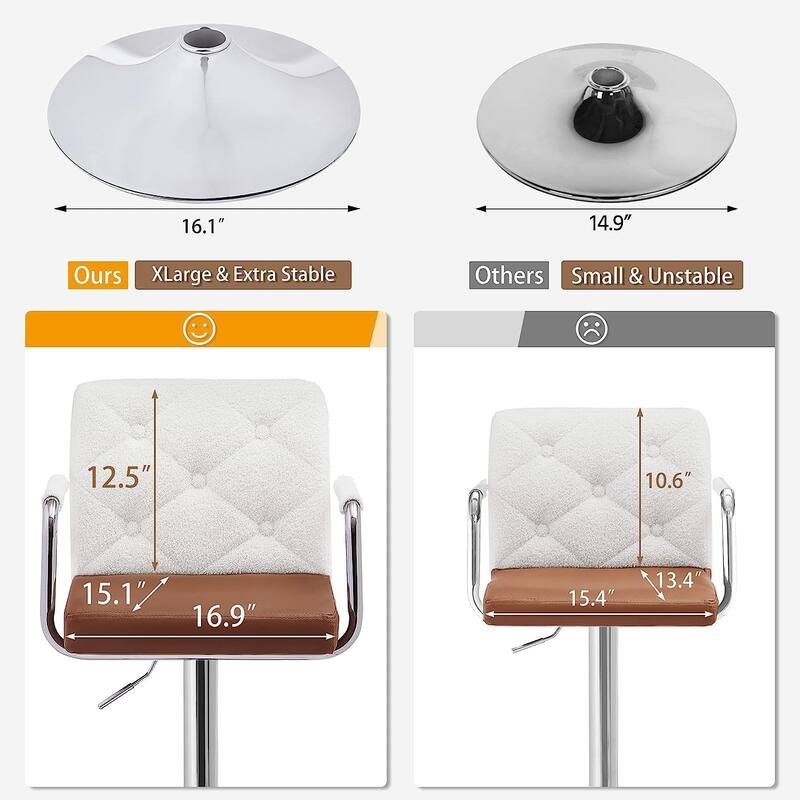 Javlergo Adjustable Height Swivel Bar Stools PU Leather with Back and Armrest, Set of 4 Barstools